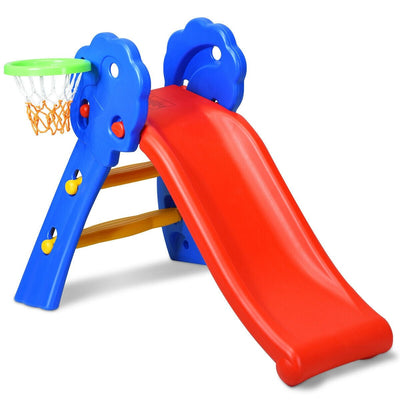 2 Step Indoors Kids Plastic Folding Slide with Basketball Hoop - Relaxacare
