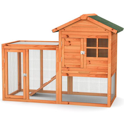 2-Story Wooden Rabbit Hutch with Running Area-Natural - Relaxacare