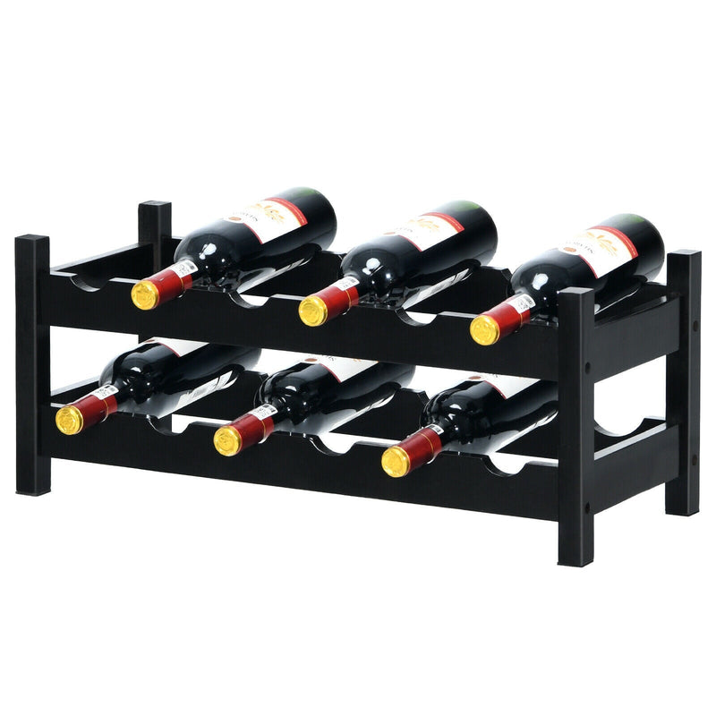2-Tier 12 Bottles Bamboo Storage Shelf Wine Rack - Relaxacare