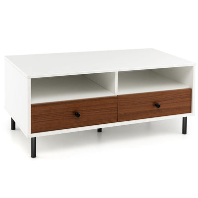 2 Tier 40 Inch Length Modern Rectangle Coffee Table with Storage Shelf and Drawers - Relaxacare