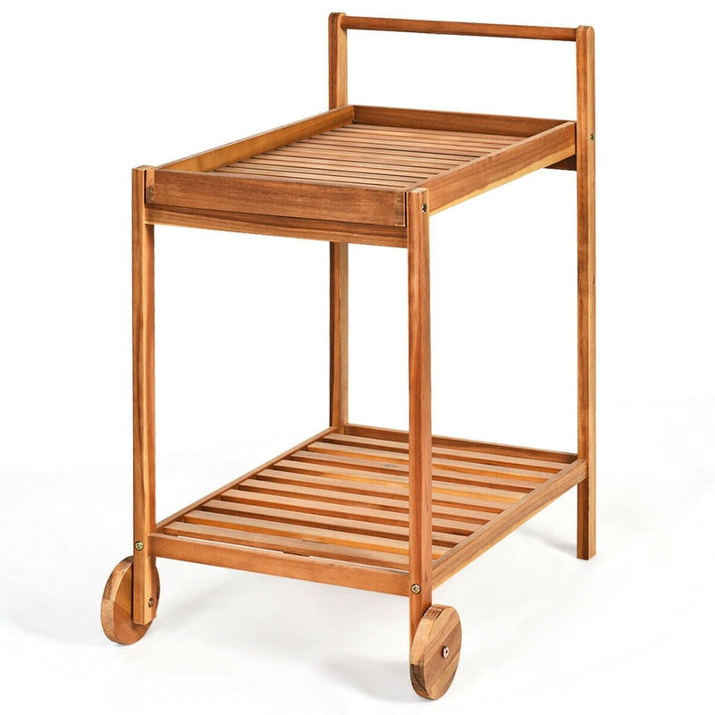 2-Tier Acacia Rolling Kitchen Trolley Cart - Relaxacare
