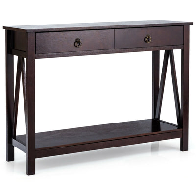 2-Tier Accent Table with Storage Shelf for Hallway Living room-Espresso - Relaxacare