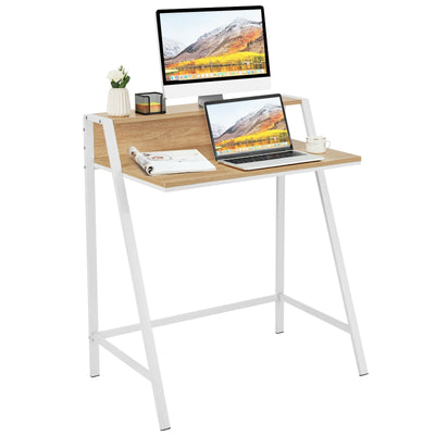 2 Tier Computer Desk PC Laptop Table Study Writing Home Office Workstation New-Natural - Relaxacare