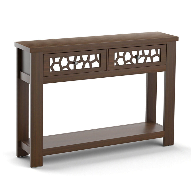 2-Tier Console Table with Drawers and Open Storage Shelf - Relaxacare