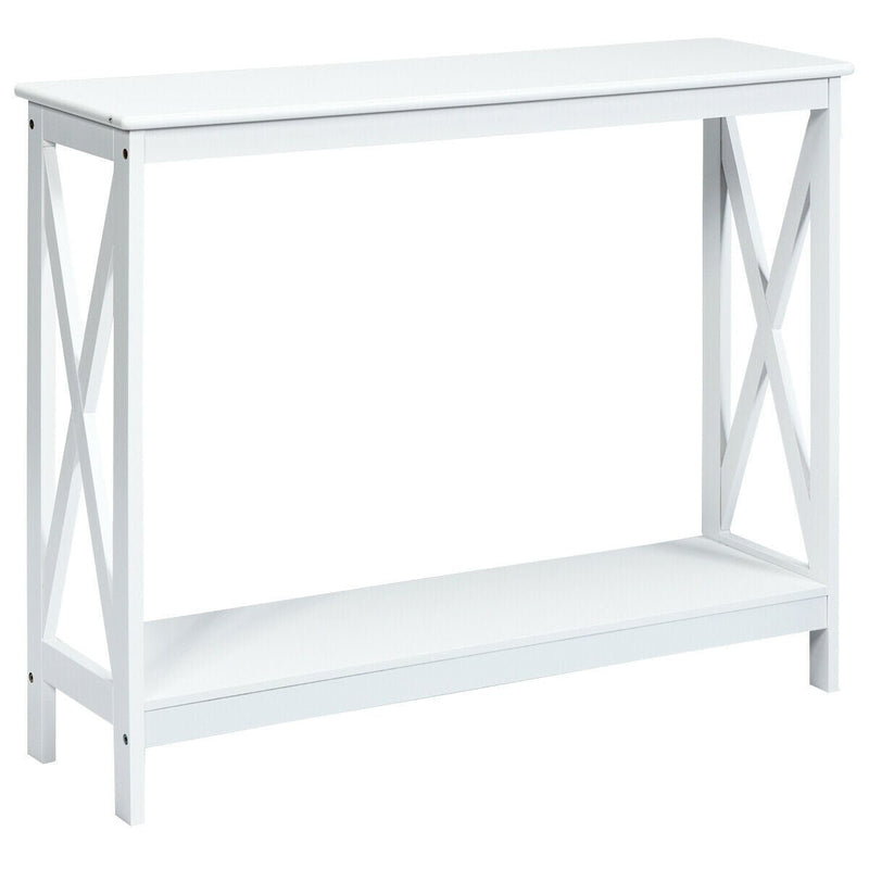 2-Tier Console X-Design Sofa Side Accent Table-White - Relaxacare