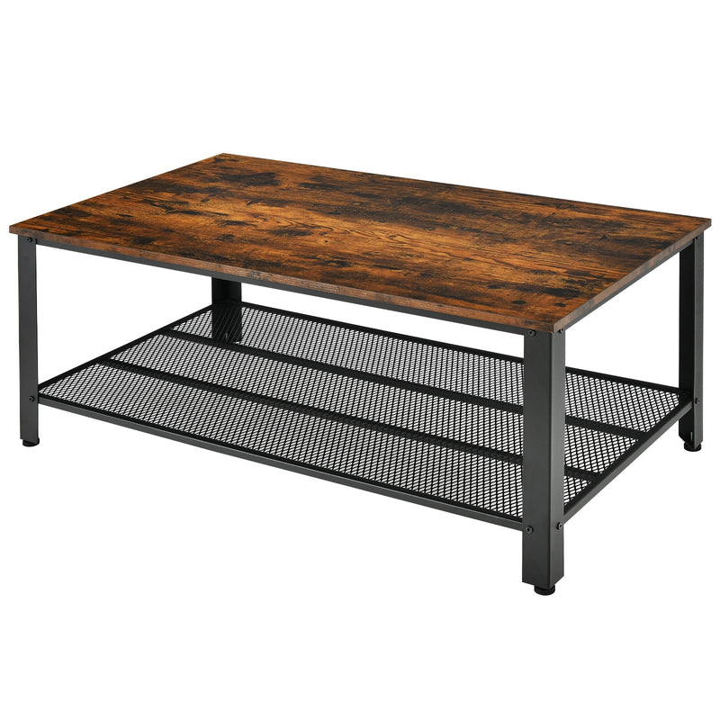 2-Tier Industrial Coffee Table Console Table with Storage Shelf - Relaxacare