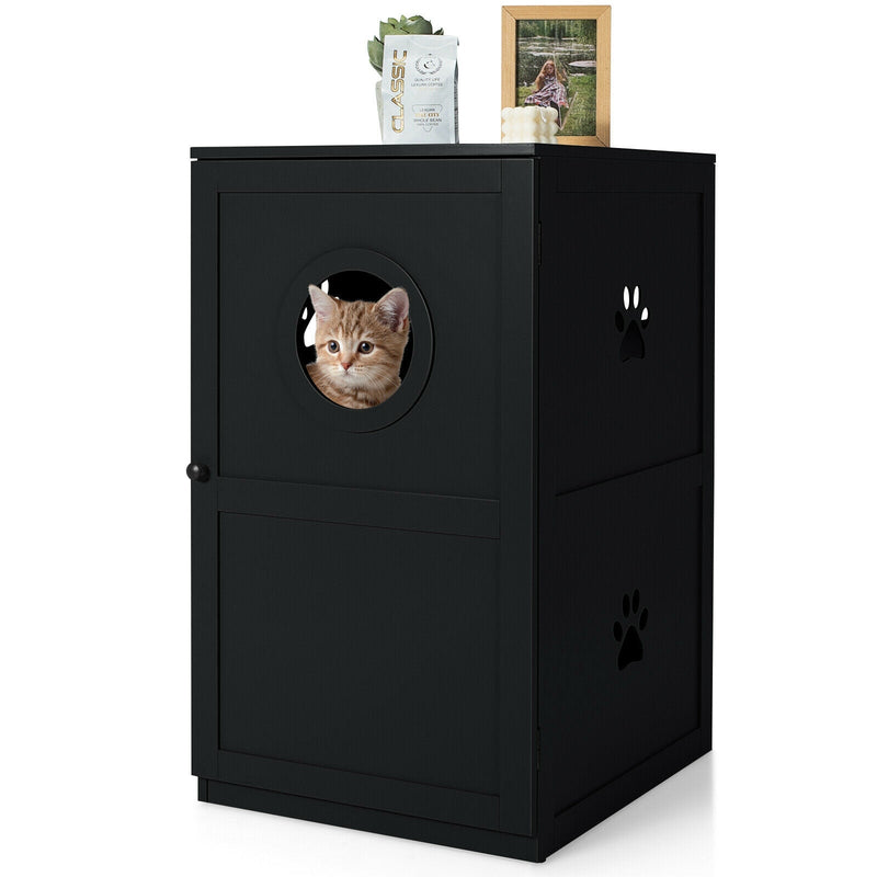 2-tier Litter Hidden Cat House With Anti-toppling Device-Black - Relaxacare