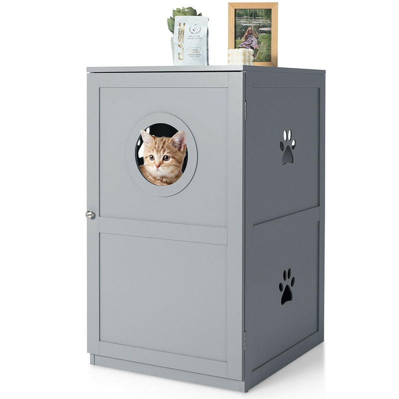 2-tier Litter Hidden Cat House With Anti-toppling Device-Gray - Relaxacare