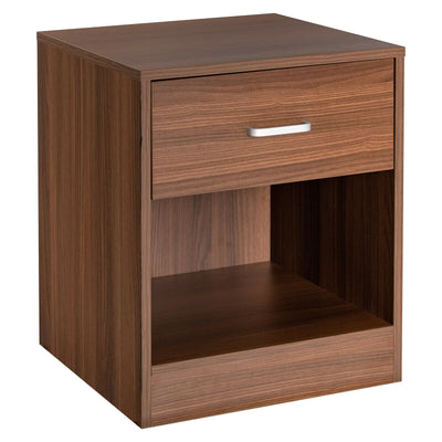 2-Tier Modern Wooden Nightstand with Storage Drawer and Open Cabinet - Relaxacare