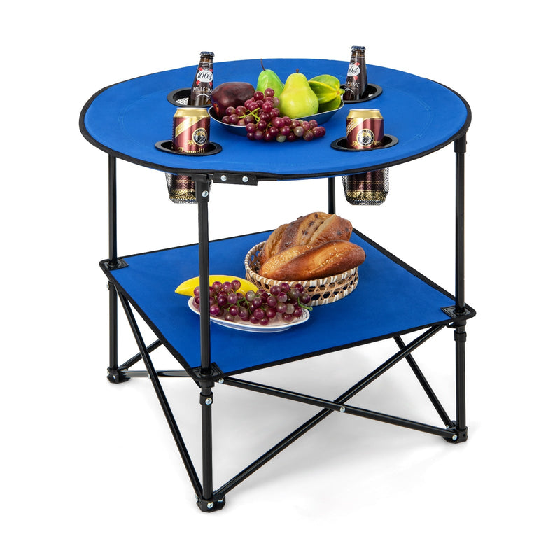 2-Tier Portable Picnic Table with Carrying Bag and 4 Cup Holders - Relaxacare
