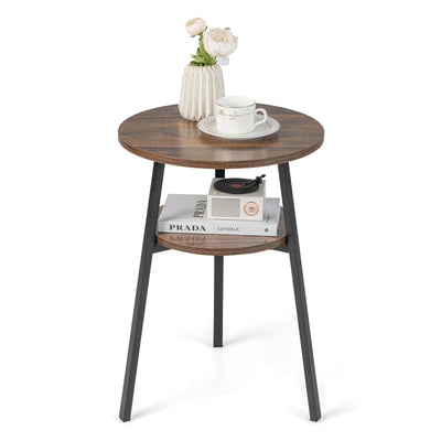 2-Tier Round End Table with Open Shelf and Triangular Metal Frame - Relaxacare