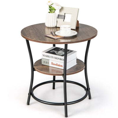 2-Tier Round End Table with Open Storage Shelf and Sturdy Metal Frame-Natural - Relaxacare