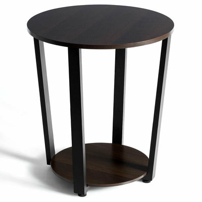 2-Tier Round End Table with Storage Shelf and Metal Frame - Relaxacare