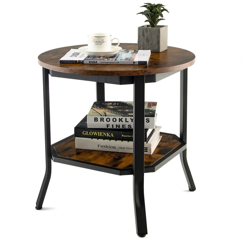 2-Tier Round End Table with Storage Shelf for Living Room - Relaxacare