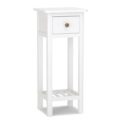 2 Tier Slim Nightstand Bedside Table with Drawer Shelf-White - Relaxacare