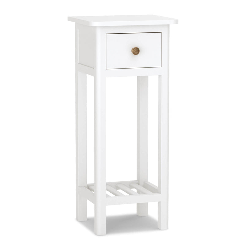 2 Tier Slim Nightstand Bedside Table with Drawer Shelf-White - Relaxacare