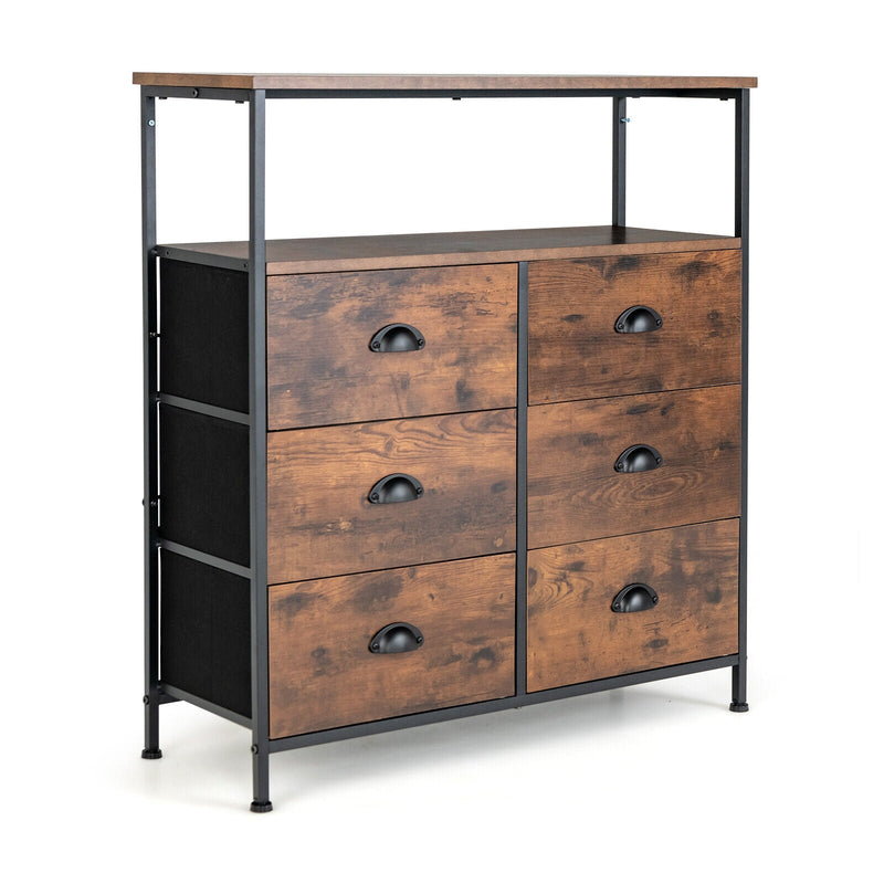 2-Tier Storage Chest with Wooden Top and 6 Fabric Drawers - Relaxacare