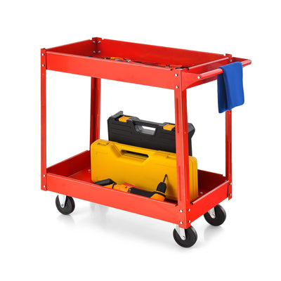 2-Tier Utility Cart with Handle and Heavy-Duty Metal Frame-Red - Relaxacare