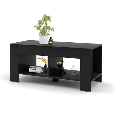 2-tier Wood Coffee Table Sofa Side Table with Storage Shelf-Black - Relaxacare