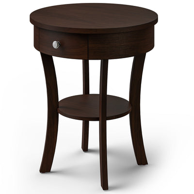 2-Tier Wood Round End Table with Open Drawer-Brown - Relaxacare