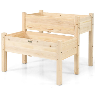 2 Tier Wooden Elevated Planter Box with Legs and Drain Holes - Relaxacare