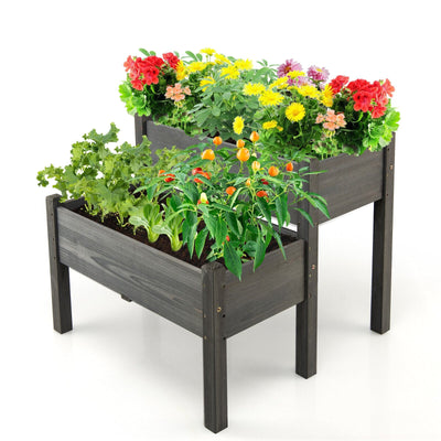 2 Tier Wooden Raised Garden Bed with Legs Drain Holes - Relaxacare
