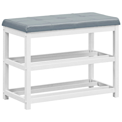 2-Tier Wooden Shoe Rack Bench with Padded Seat-White - Relaxacare