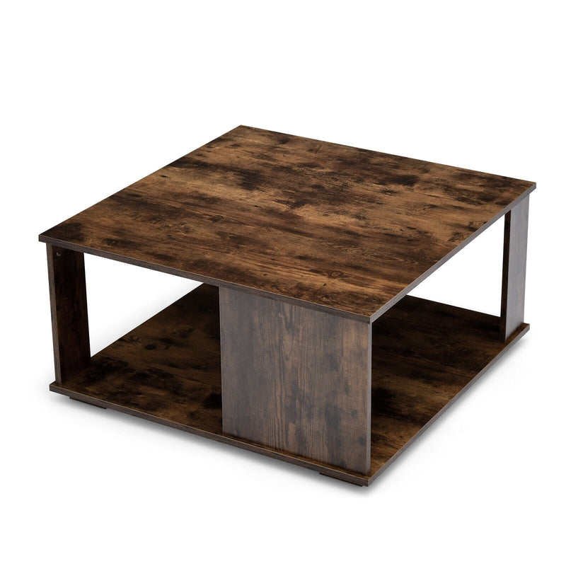 2 Tiers Square Coffee Table with Storage and Non-Slip Foot Pads - Relaxacare