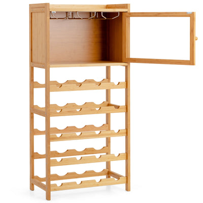 20-Bottle Freestanding Bamboo Wine Rack with Glass Hanger - Relaxacare