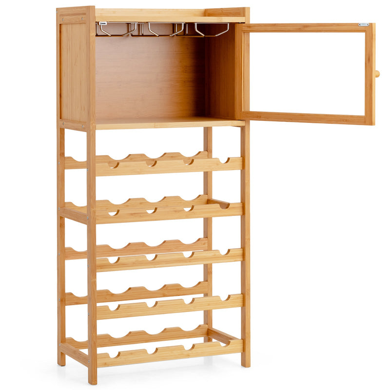 20-Bottle Freestanding Bamboo Wine Rack with Glass Hanger - Relaxacare