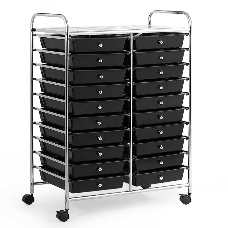 20 Drawers Storage Rolling Cart Studio Organizer-Black - Relaxacare