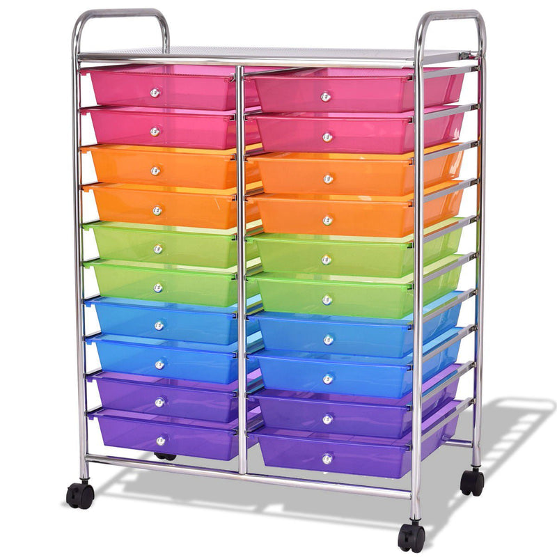 20 Drawers Storage Rolling Cart Studio Organizer-Multicolor - Relaxacare