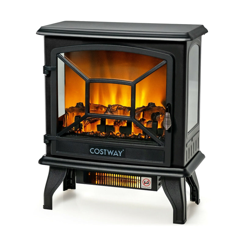 20 Inch 1400 W Freestanding Electric Fireplace with Realistic Flame-Black - Relaxacare