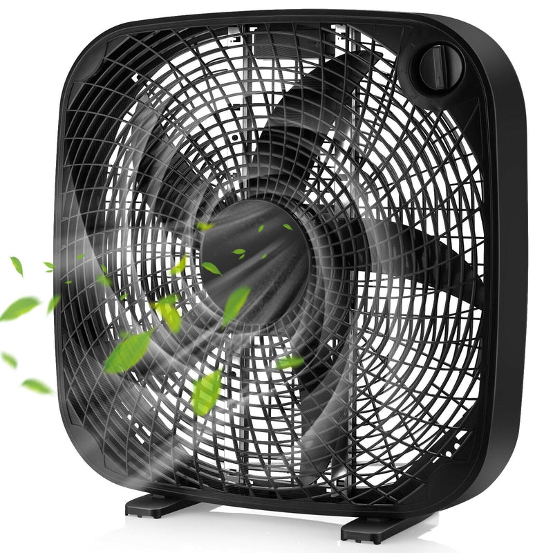 20 Inch Box Portable Floor Fan with 3 Speed Settings and Knob Control-Black - Relaxacare