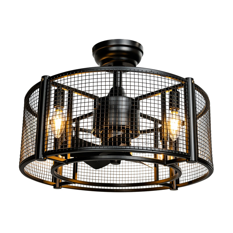 20 Inch Caged Bladeless Ceiling Fan with Light Reversible Motor and Remote Control - Relaxacare