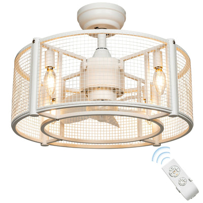 20 Inch Caged Bladeless Ceiling Fan with Light Reversible Motor and Remote Control-White - Relaxacare