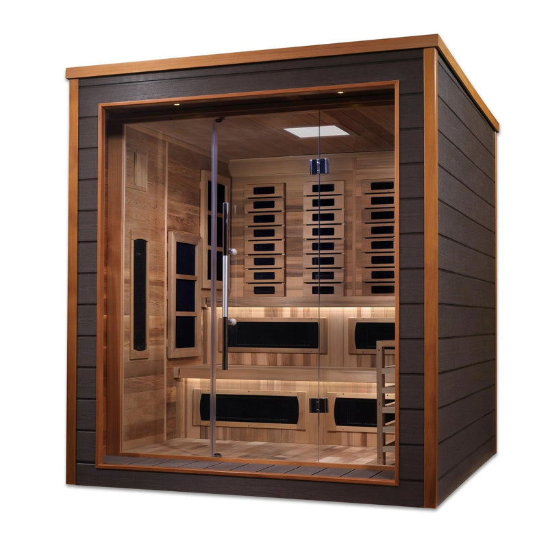 2023 Model-Golden Designs-Fully Loaded- Karlstad GDI-8226-01 6-Person Outdoor-Indoor PureTech Hybrid Traditional Full Spectrum Infrared Sauna in Canadian Red Cedar Interior - Relaxacare