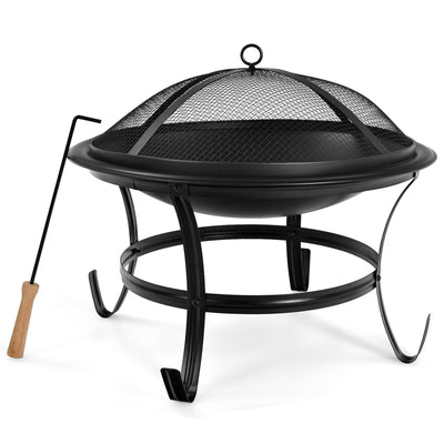 22 Inch Steel Outdoor Fire Pit Bowl With Wood Grate - Relaxacare