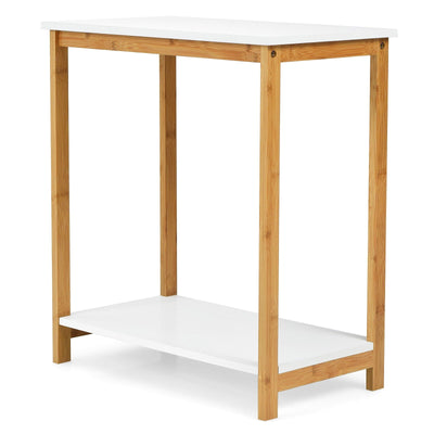 23 Inch Height 2-tier End Table with Bamboo Frame and Bottom Shelf-White - Relaxacare