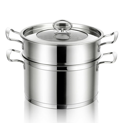 2/3 Tier Stainless Steel Steamer with Handles and Glass Lid-2-Tier - Relaxacare