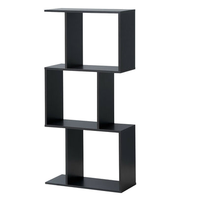 2/3/4 Tiers Wooden S-Shaped Bookcase for Living Room Bedroom Office-3-Tier - Relaxacare