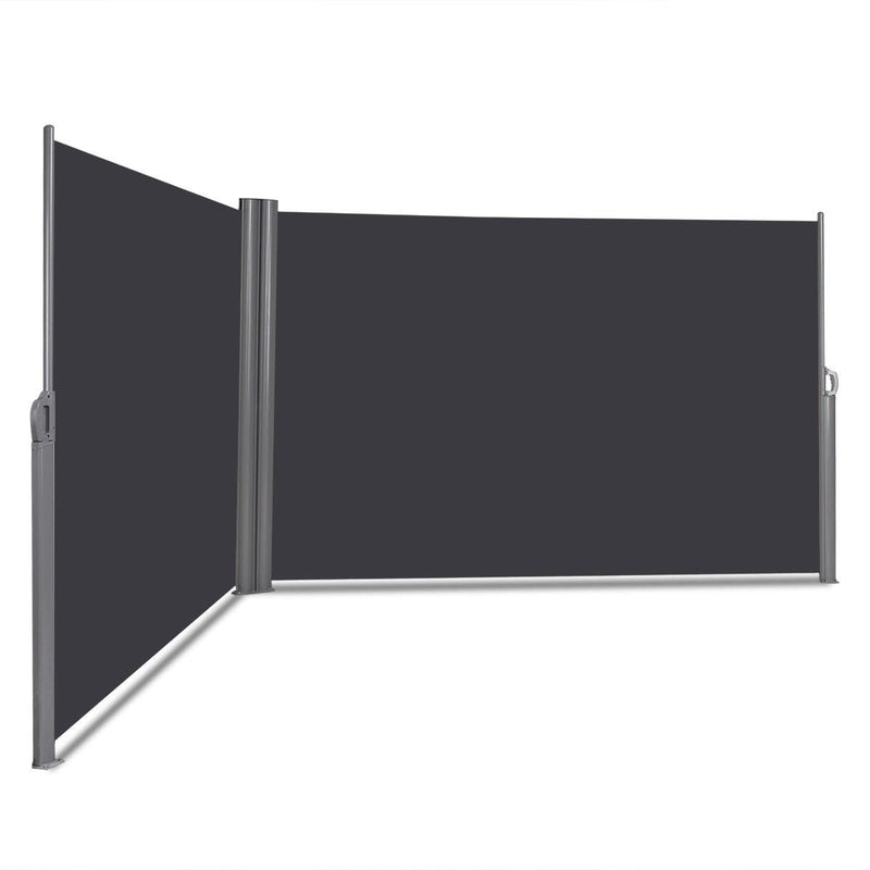 237 x 63 Inch Patio Retractable Double Folding Side Awning Screen Divider - Relaxacare