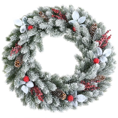 24 Inch Electrostatic Flocked Christmas Wreath Holiday Decor with 175 PE Tips - Relaxacare