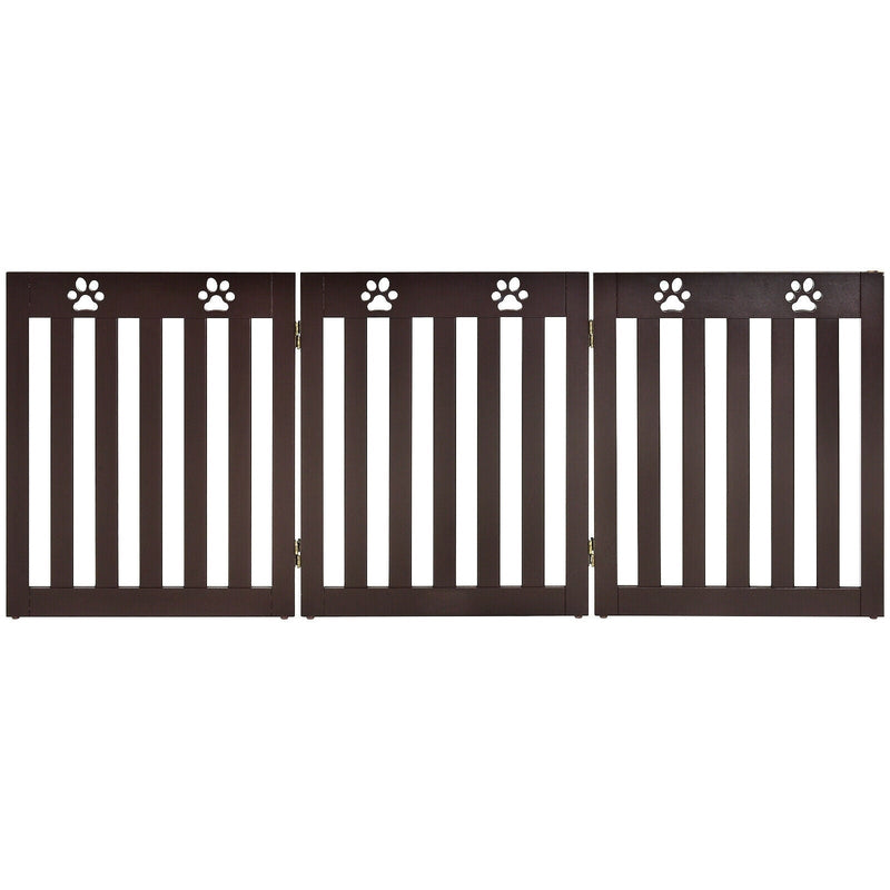 24 Inch Folding Wooden Freestanding Dog Gate with 360° Flexible Hinge for Pet-Espresso - Relaxacare
