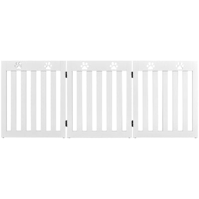24 Inch Folding Wooden Freestanding Dog Gate with 360° Flexible Hinge for Pet-White - Relaxacare