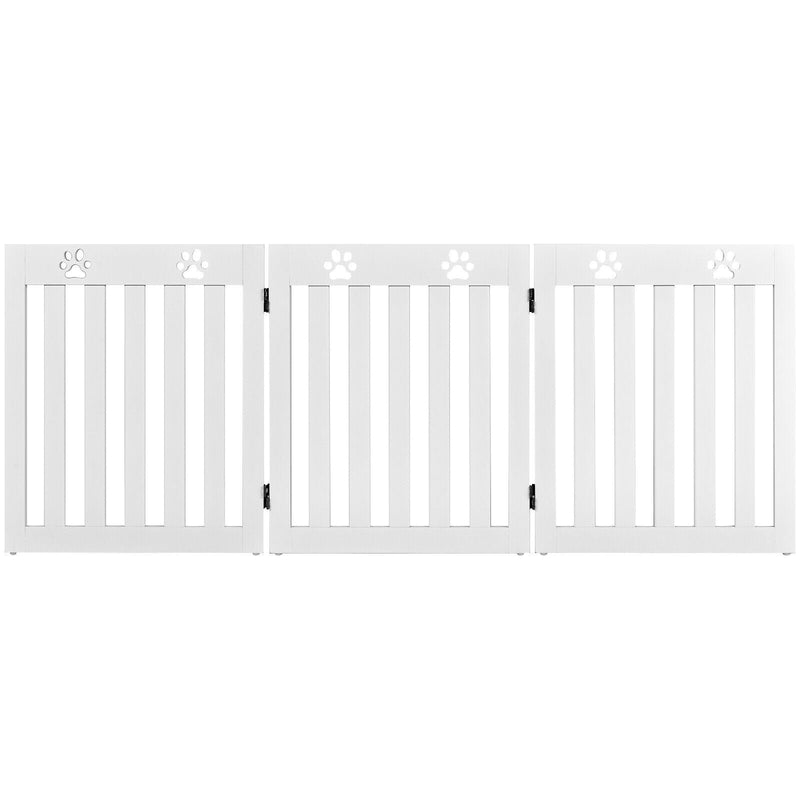 24 Inch Folding Wooden Freestanding Dog Gate with 360° Flexible Hinge for Pet-White - Relaxacare
