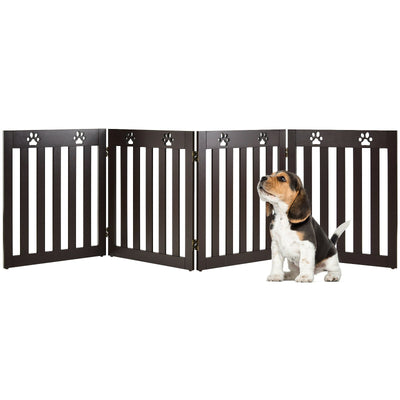 24 Inch Folding Wooden Freestanding Pet Gate Dog Gate with 360° Hinge -Espresso - Relaxacare
