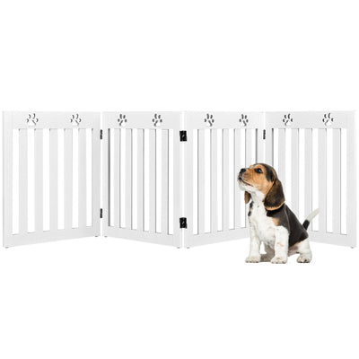 24 Inch Folding Wooden Freestanding Pet Gate Dog Gate with 360° Hinge -White - Relaxacare