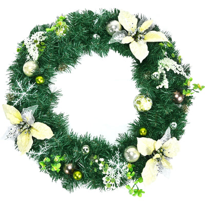 24-Inch Pre-lit Artificial Christmas Wreath with Mixed Decorations - Relaxacare