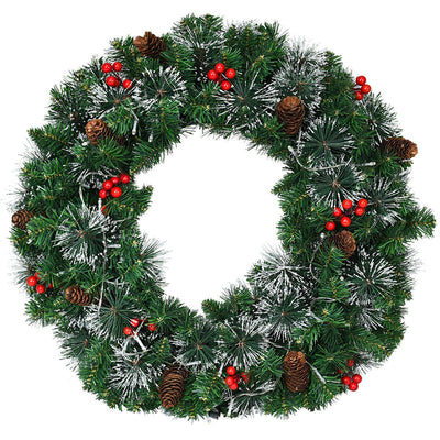 24 Inch Pre-lit Christmas Spruce Wreath with 8 Flash Modes - Relaxacare